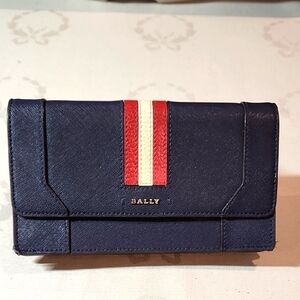 Bally Navy Blue Wallet with Red and White Stripe